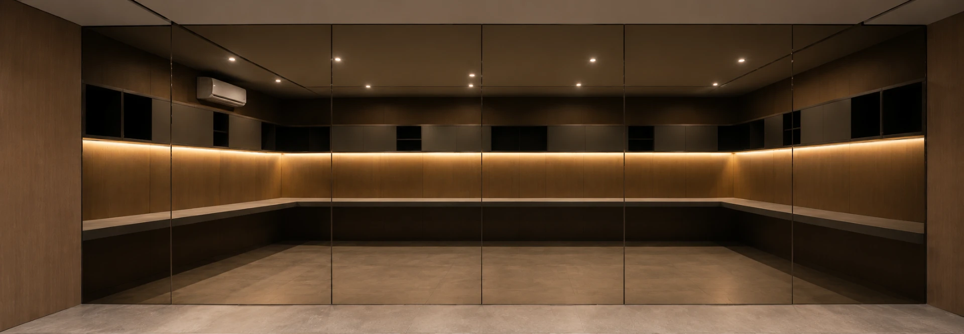 Sala envuelta en espejo bronce, proyecto Glass Studio